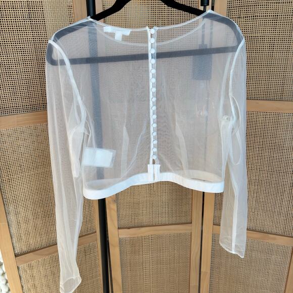 David’s Bridal Long Sleeve Tulle Topper Mesh White Top Button Back size 14 new - Picture 3 of 7